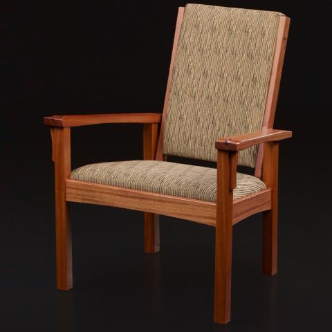 Adjustable backed chair with ottoman with curved rails in Sapele 