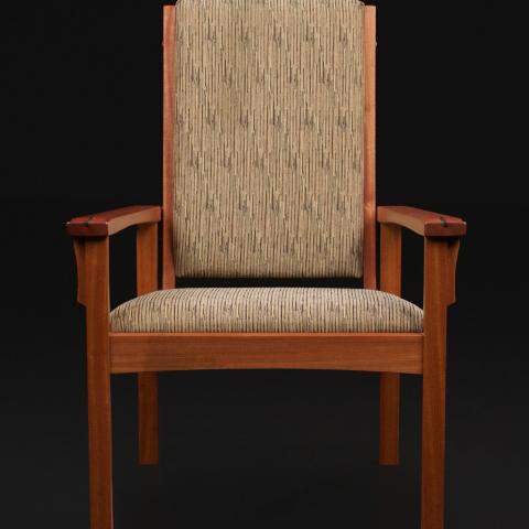 Adjustable backed chair with ottoman with curved rails in Sapele 