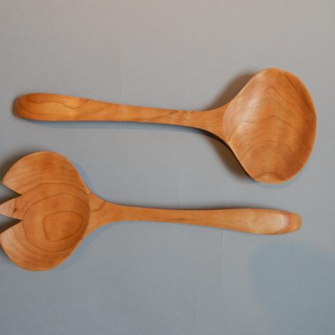 Hand Carved Wooden Salad Servers
