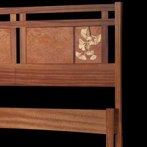 Bed headboard with inlaid marquetry